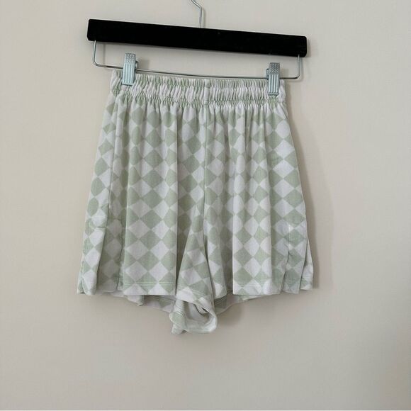 Frankies Bikinis Sage green and white checkered collared coco velvet shorts - Picture 3 of 9